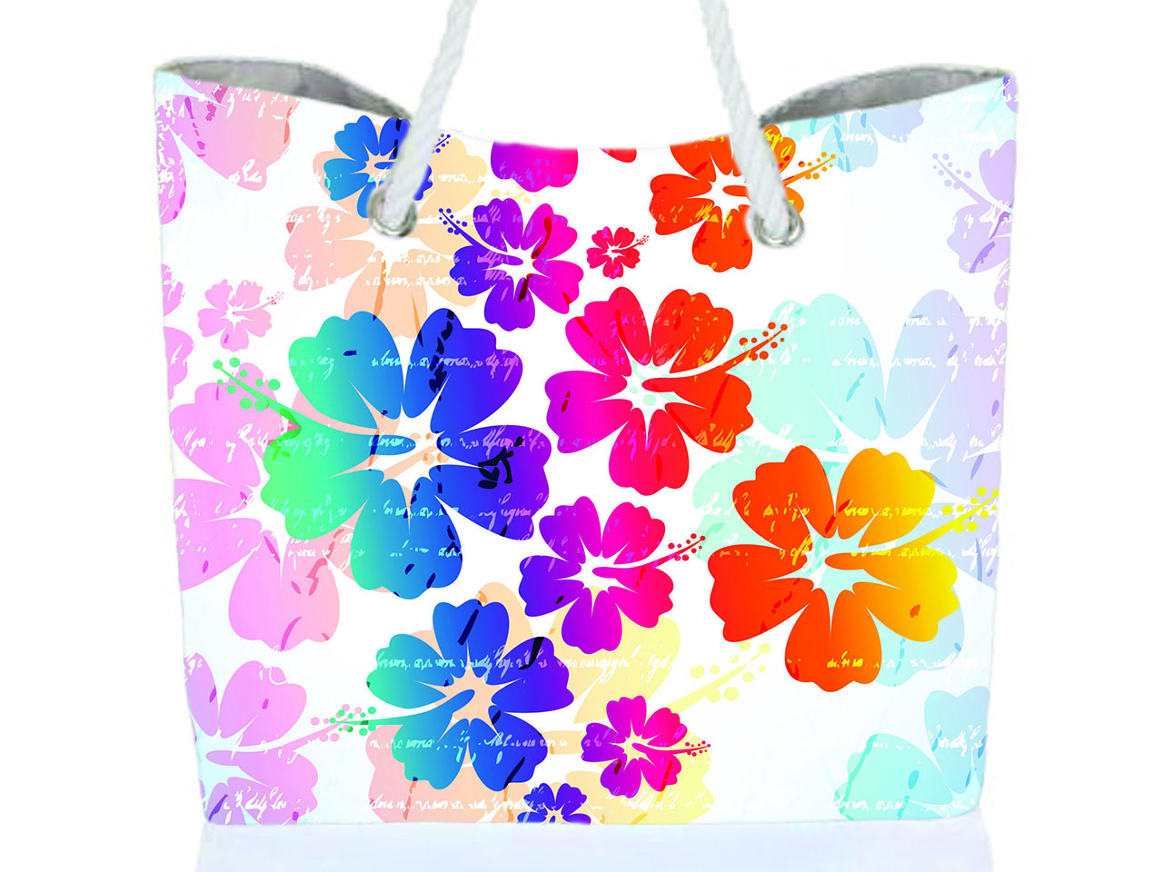 Hibiscus Tropical Floral Beach Tote w/ Zipper 17x12x4", 25/Box,