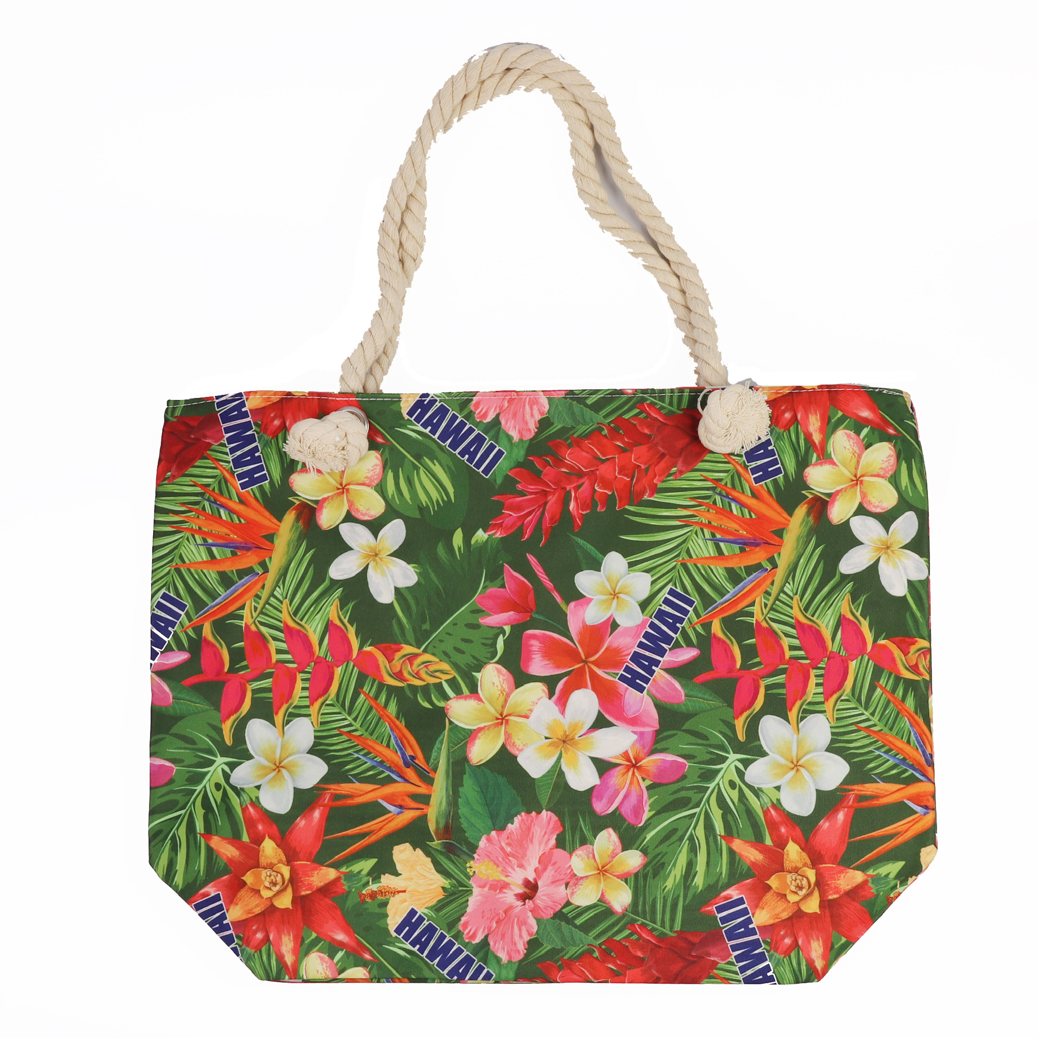 "Hawaii" Floral Print Polyester Cotton Tote Bag