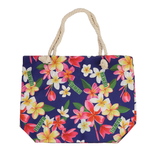 "Hawaii" Floral Print Polyester Cotton Tote Bag