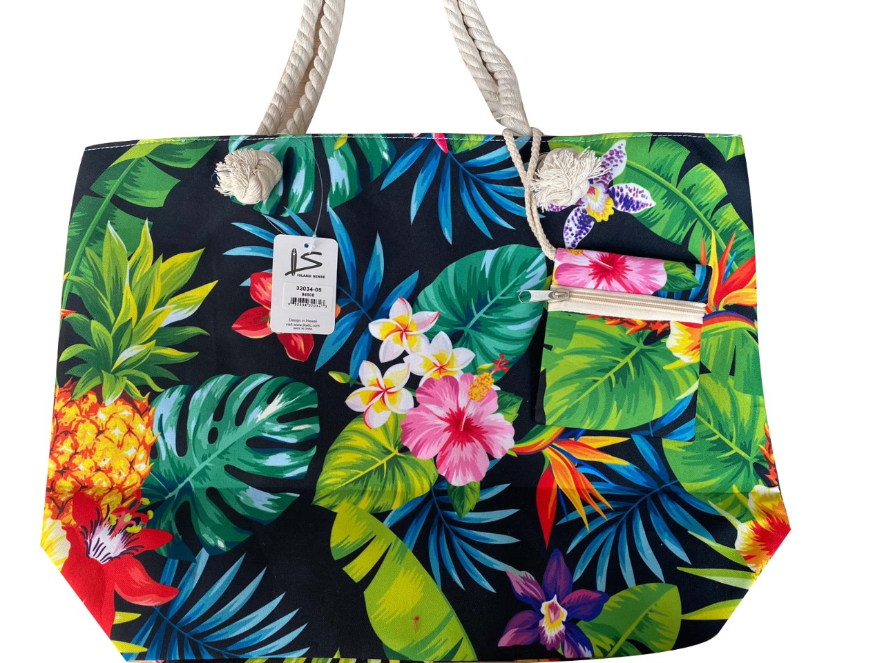 Tropical Floral Beach Tote Bag w/ Zipper 17x12x4", 25/Box, MOQ-4