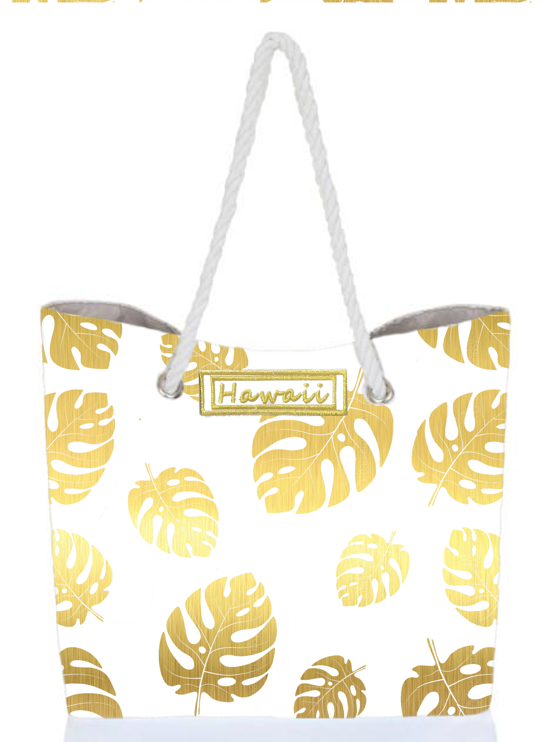 Gold Monstera Leaf Cream Bag w/Zipper 17x12x4" 25/box, MOQ-4