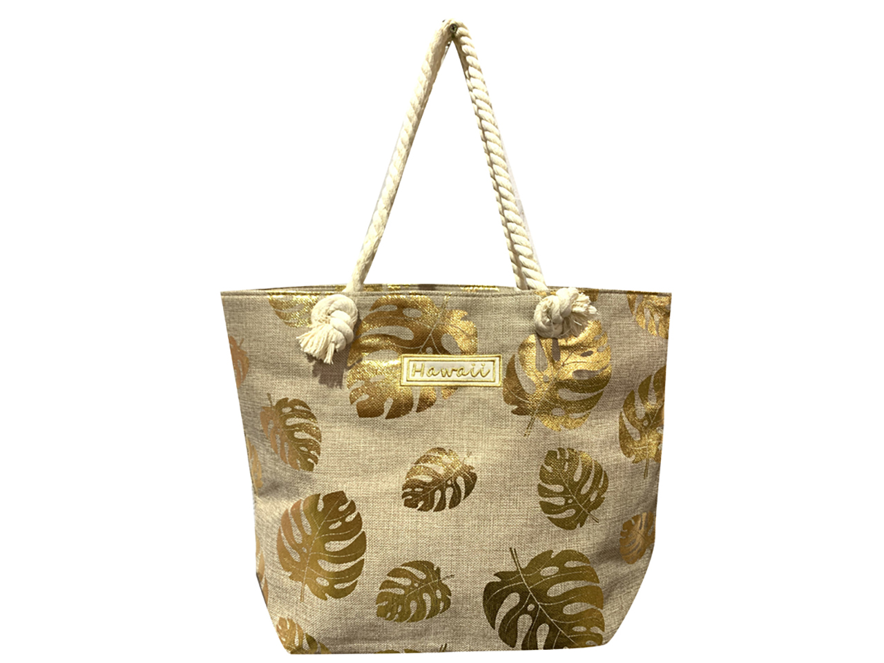 Gold Monstera Leaf Hemp Bag w/Zipper 17x12x4" 25/box, MOQ-4