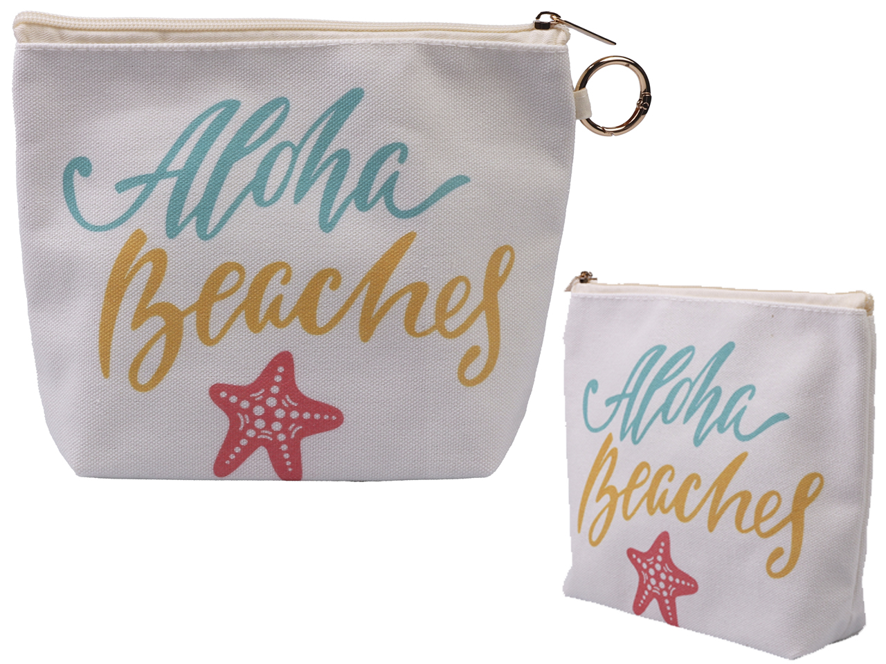 Aloha Beaches Starfish Zipper Bag Wristlet w/Ring 9x6.5x2" MOQ-6