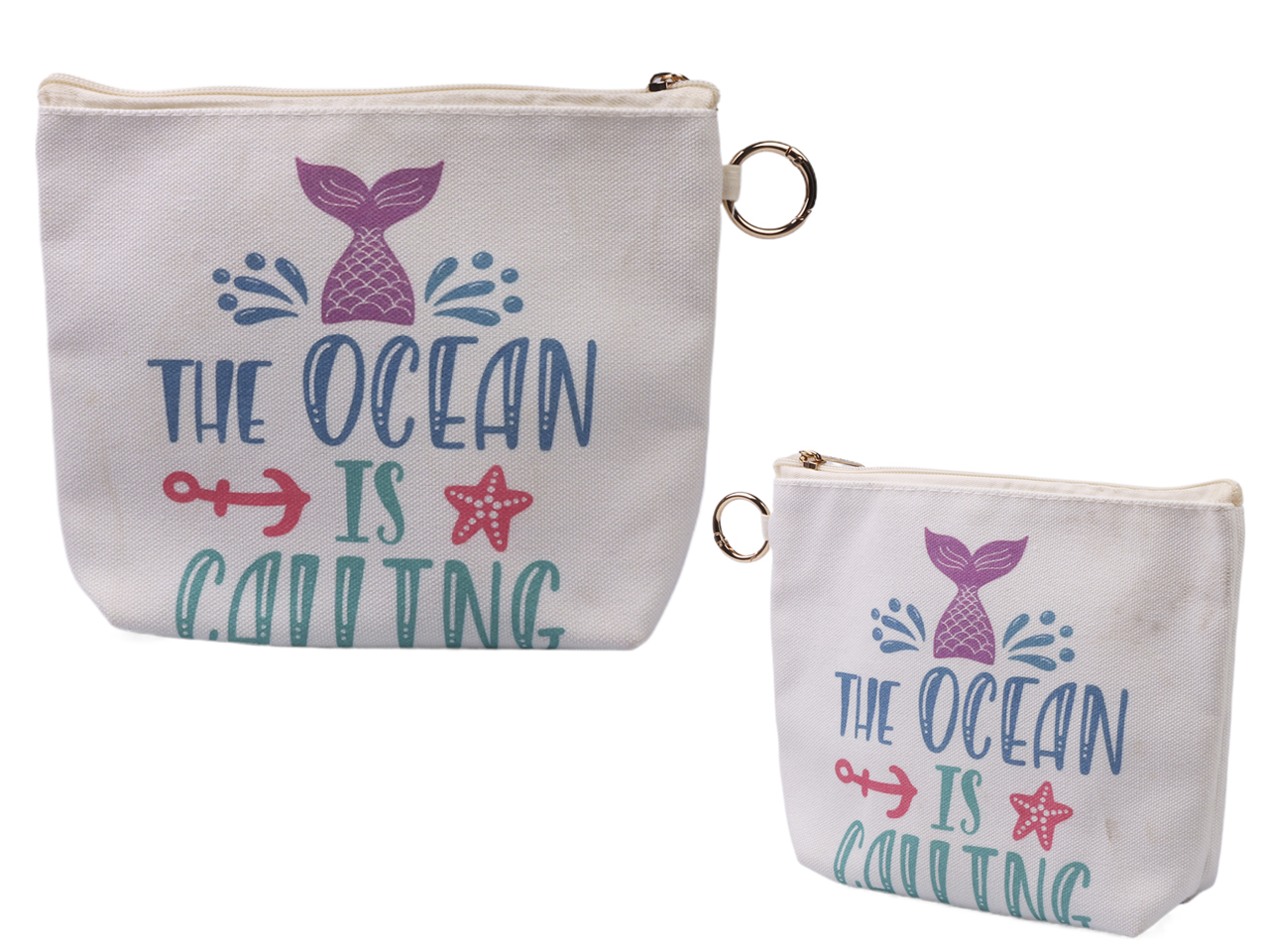 The Ocean is Calling Zipper Bag Wristlet w/ Ring 9x6.5x2" MOQ-6