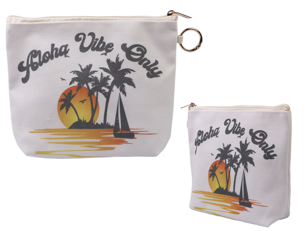 "Aloha Vibe Only Sunset" Zipper Canvas Wristlet w/ Ring 9x6.5x2"