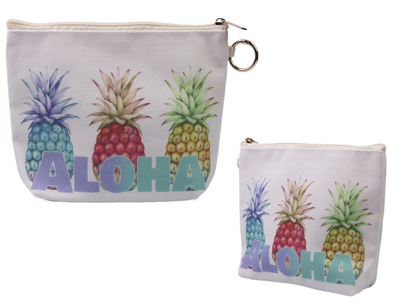 "Aloha" Pineapple Canvas Wristlet w/ Ring 9x6.5x2", 114/cs MOQ-6