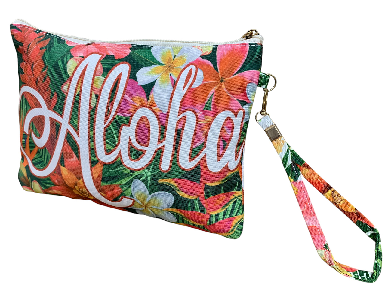 "Hawaii" Floral Zipper Wristlet w/ Strap 10.5x7.5", MOQ-6