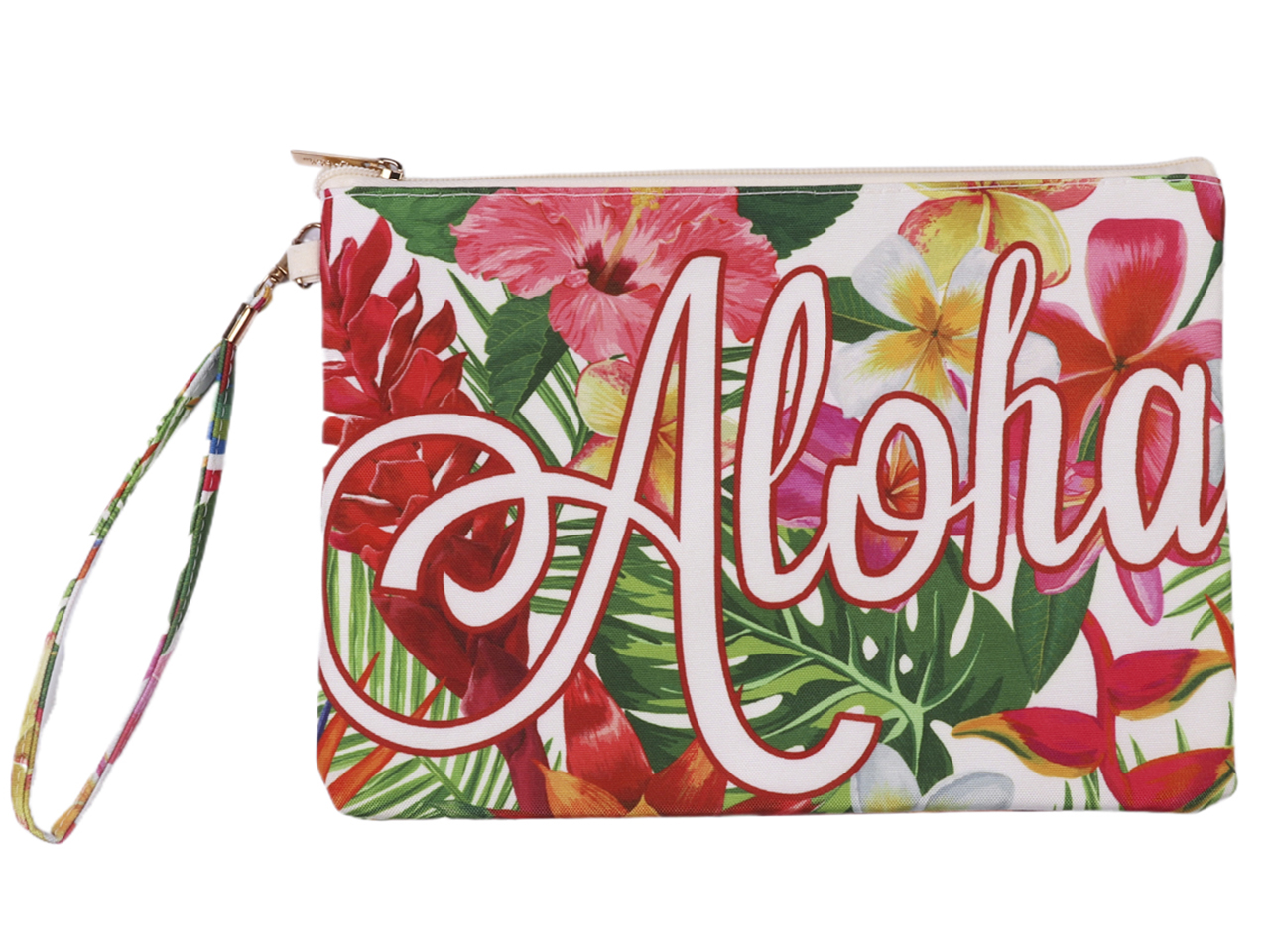 "Hawaii" Floral Zipper Wristlet w/ Strap 10.5x7.5", MOQ-6