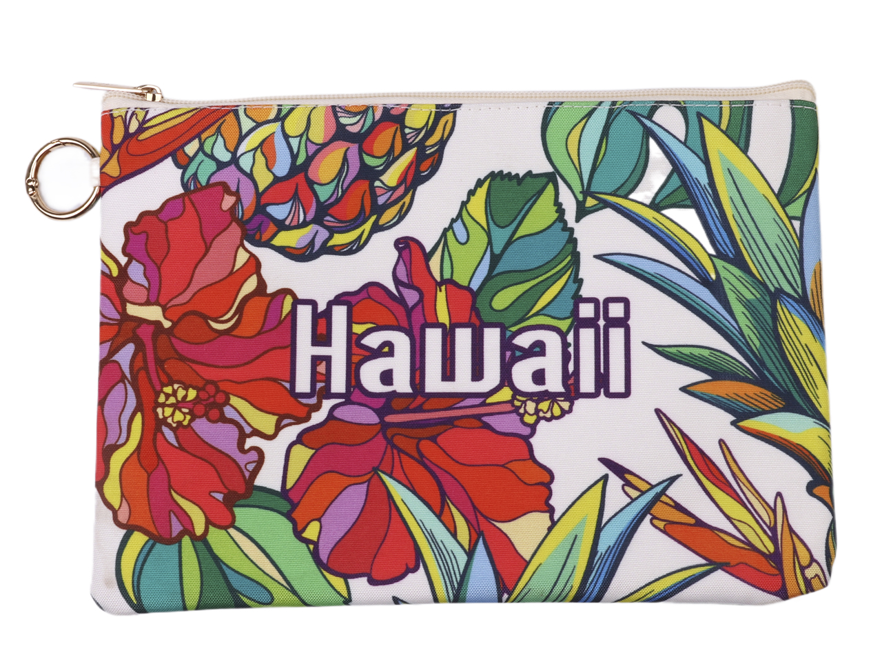 "Hawaii" Floral Zipper Wristlet w/ Ring 10.5 x 7.5", MOQ-6