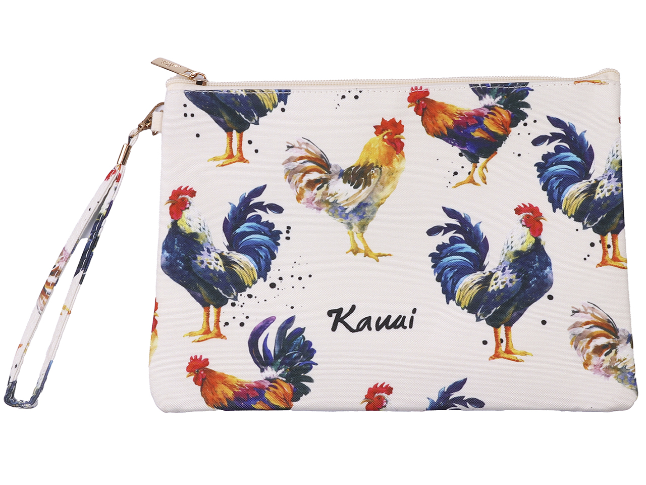 "Aloha Kauai" Rooster Zipper Wristlet w/ Strap 10.5x7.5", MOQ-6