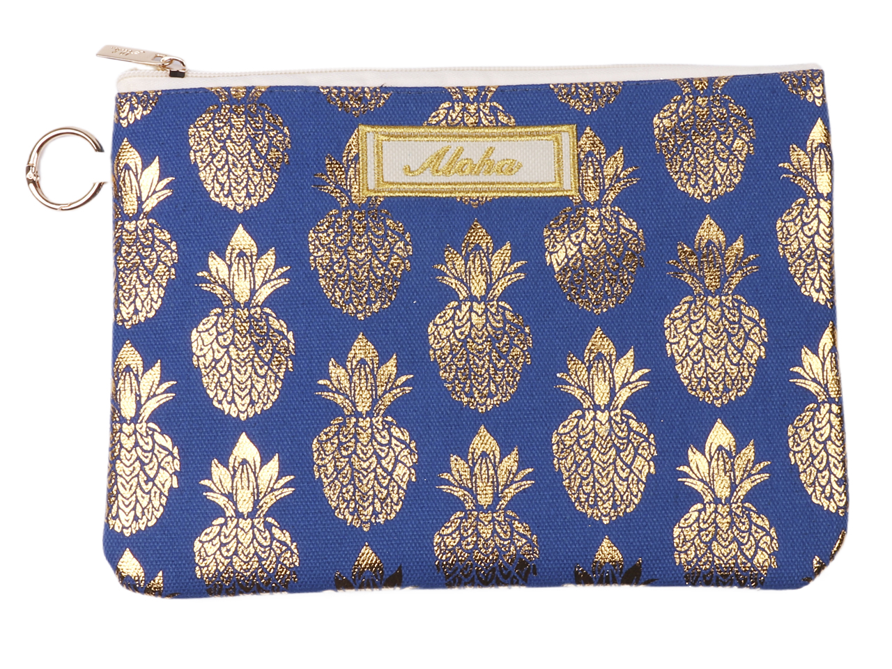 Aloha Golden Pineapple Blue Wristlet w/ Ring 10.5x7.5", MOQ-6