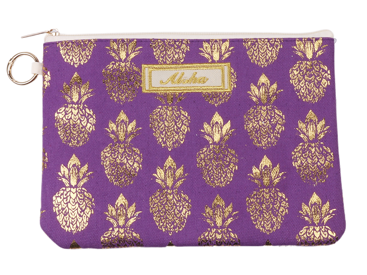 Aloha Golden Pineapple Purple Wristlet w/ Ring 10.5x7.5", MOQ-6