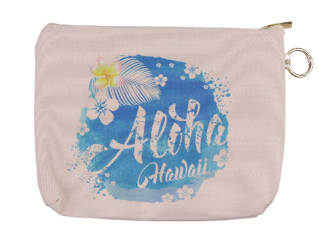 "Aloha, Hawaii" Zipper Wristlet w/ Ring 10.5x7.5", 96/cs MOQ-6 - Click Image to Close