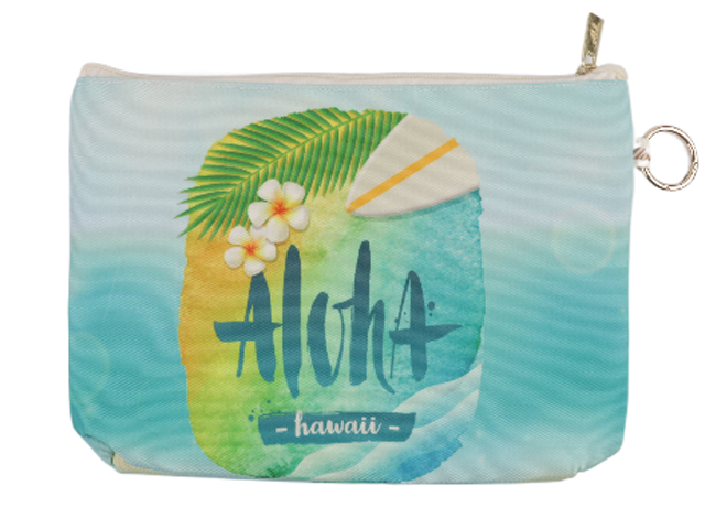 "Aloha, Hawaii" Ocean Zipper Wristlet w/ Ring 10.5x7.5", MOQ-6