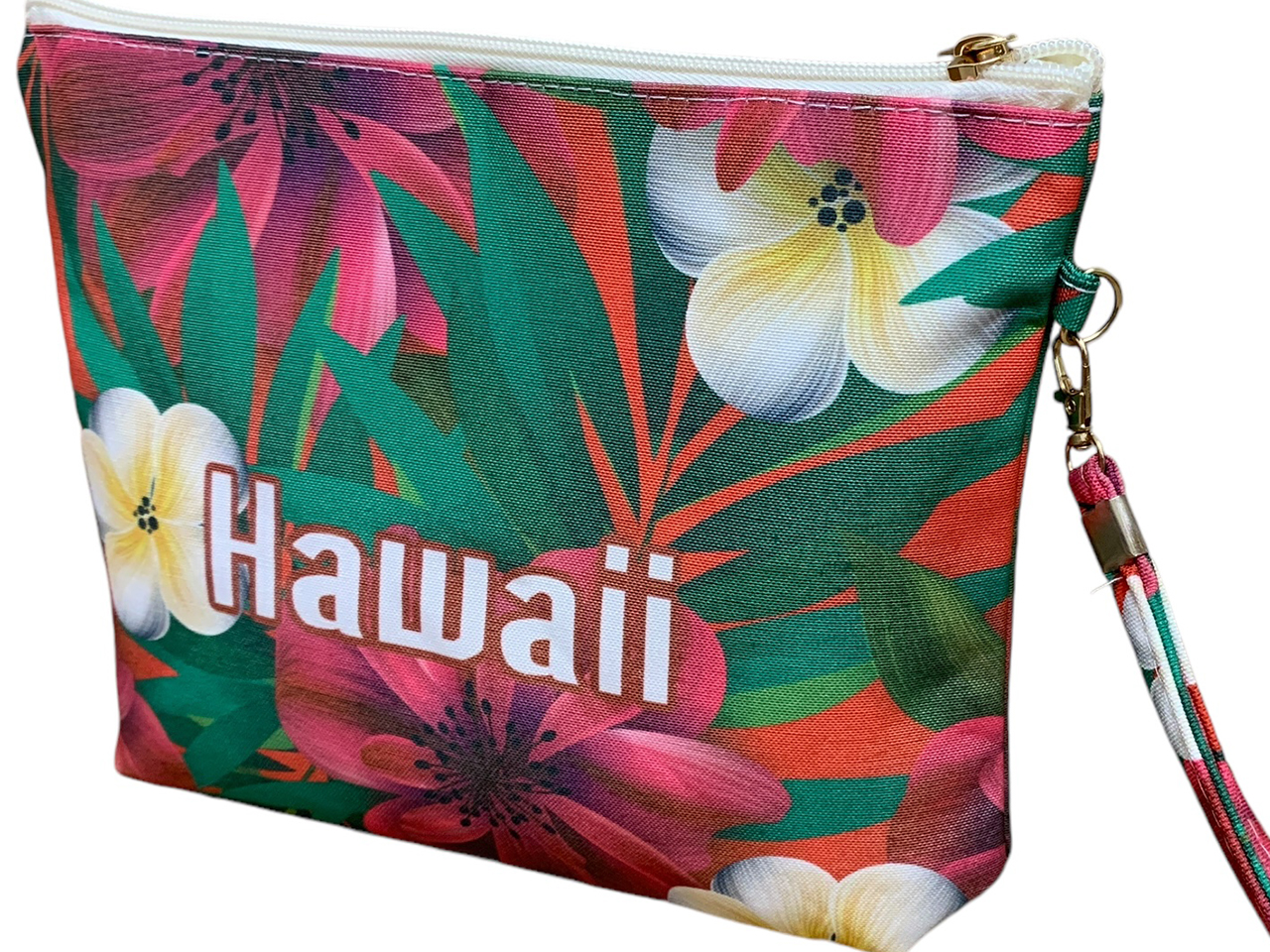 "Hawaii" Floral Zipper Wristlet w/ Strap 10.5x7.5", 96/cs MOQ-6