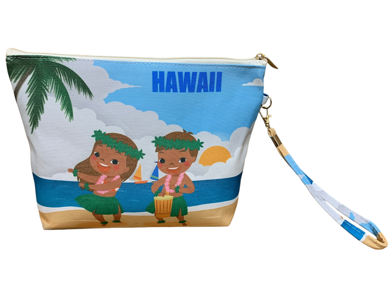 "Hawaii" Hula Dancer Zipper Wristlet w/ Strap 10.5x7.5", MOQ-6