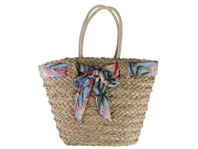 50x30cm Straw Weaved Bag w/ Floral Scarf Bow