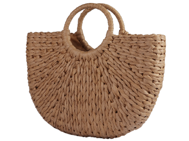 38x25cm Half Moon Straw Weaved Bag w/ Round Handle