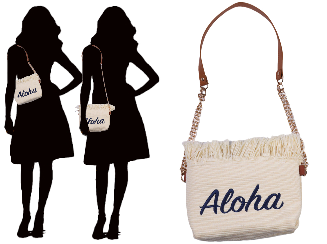 Two Way Strap Blue "Aloha" Cream Fringe Top Purse, 60/cs MOQ-4