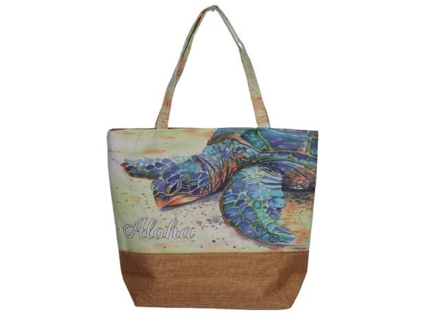 Aloha Turtle Print Hemp Bottom Tote Bag 46x38x12cm, 32/cs MOQ-4