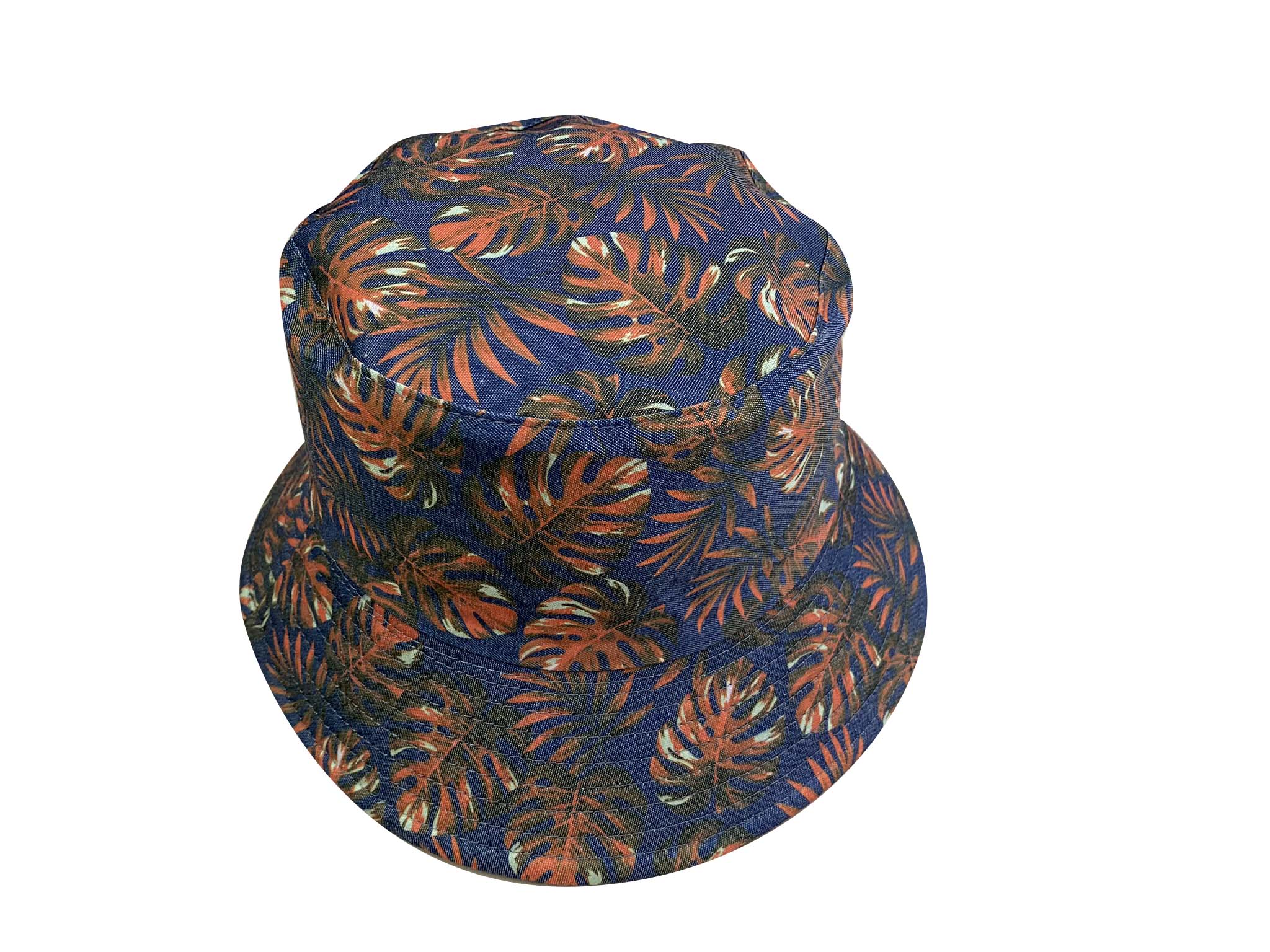 Red/Green Monstera Leaf Hawaiian Style Print Blue Bucket Hat