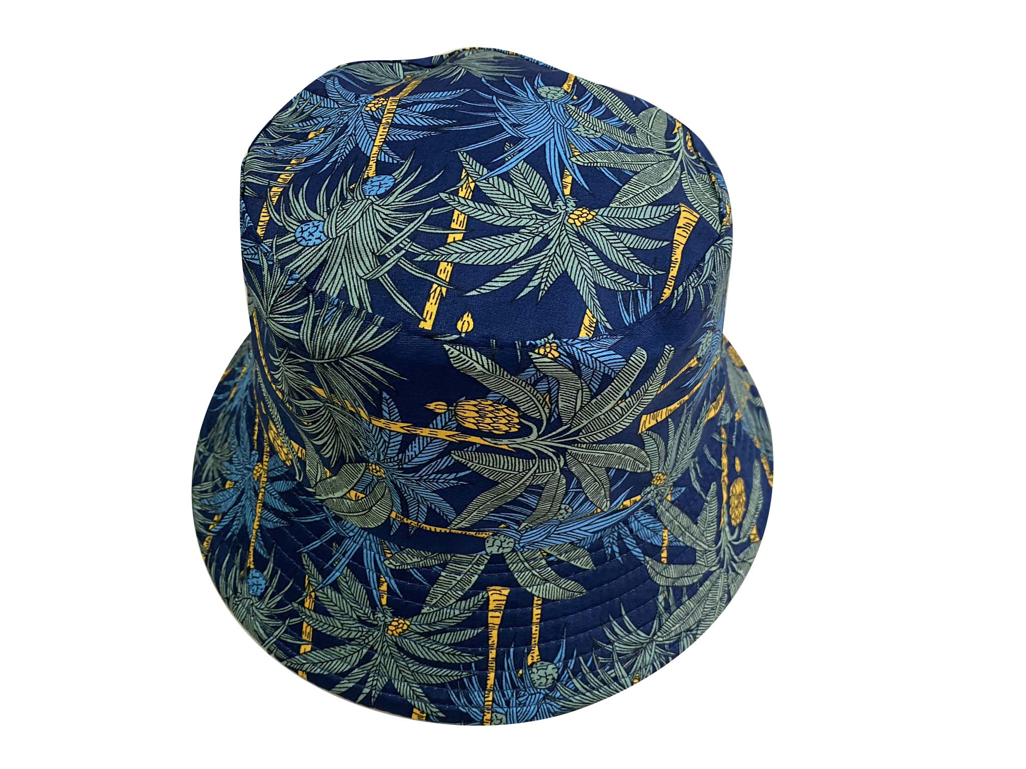 Green/Blue Palm Tree Hawaiian Style Print Blue Bucket Hat