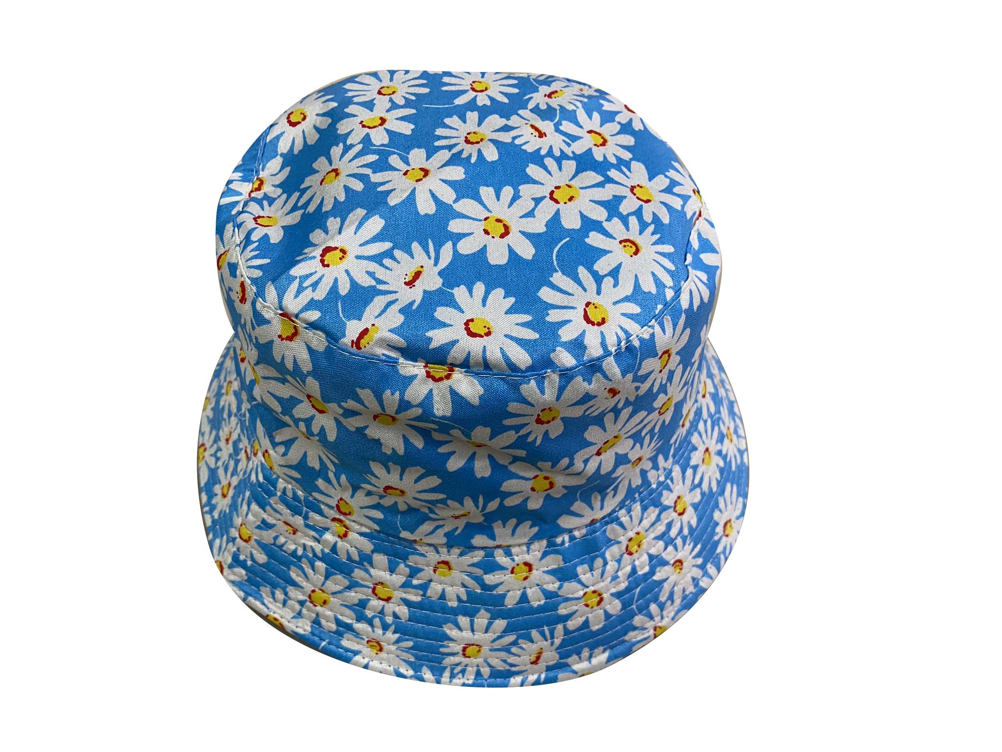 White Tiare Flower Tropical Style Print Blue Bucket Hat