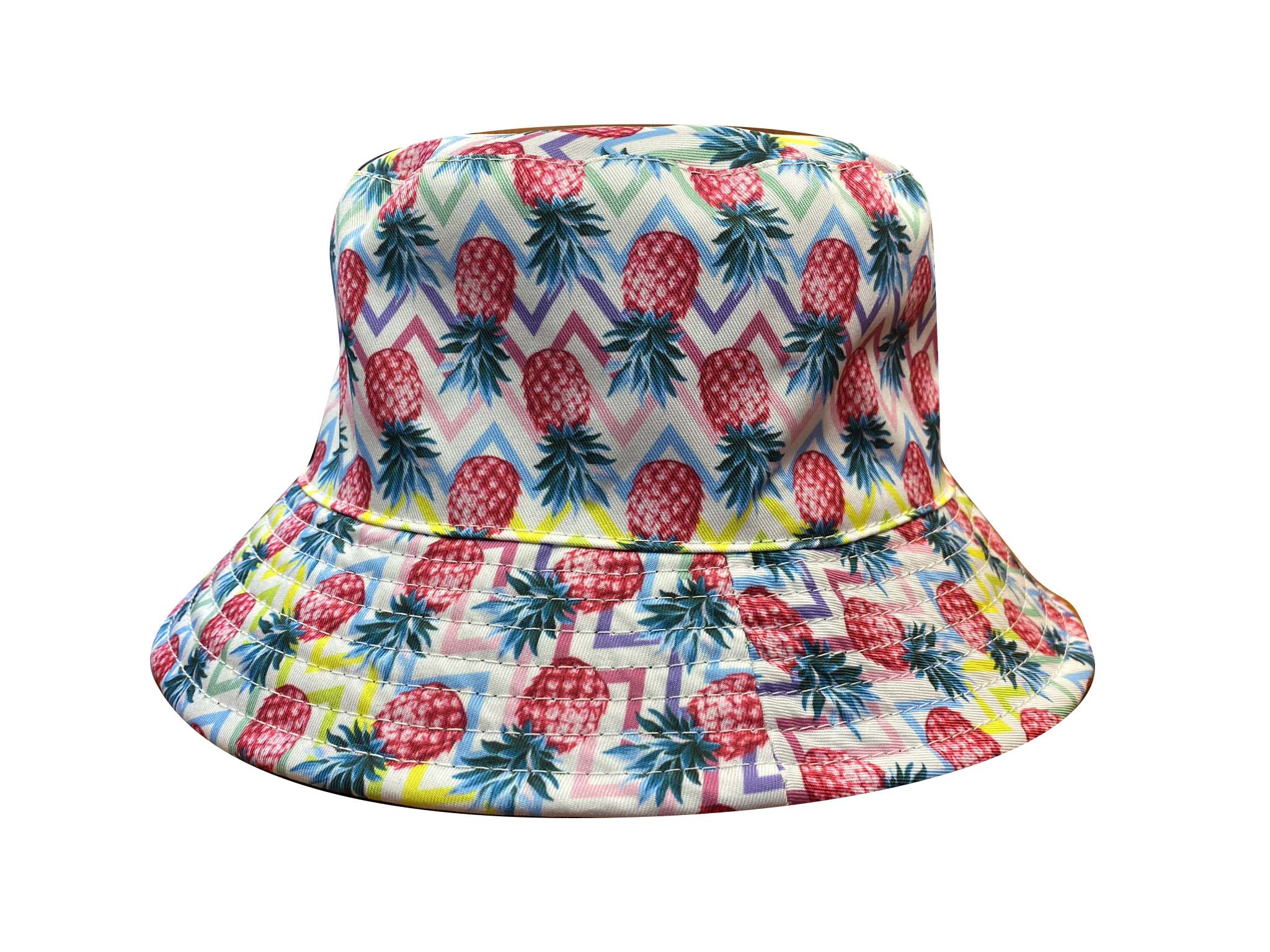 Red Pineapple Hawaiian Style Print White Bucket Hat