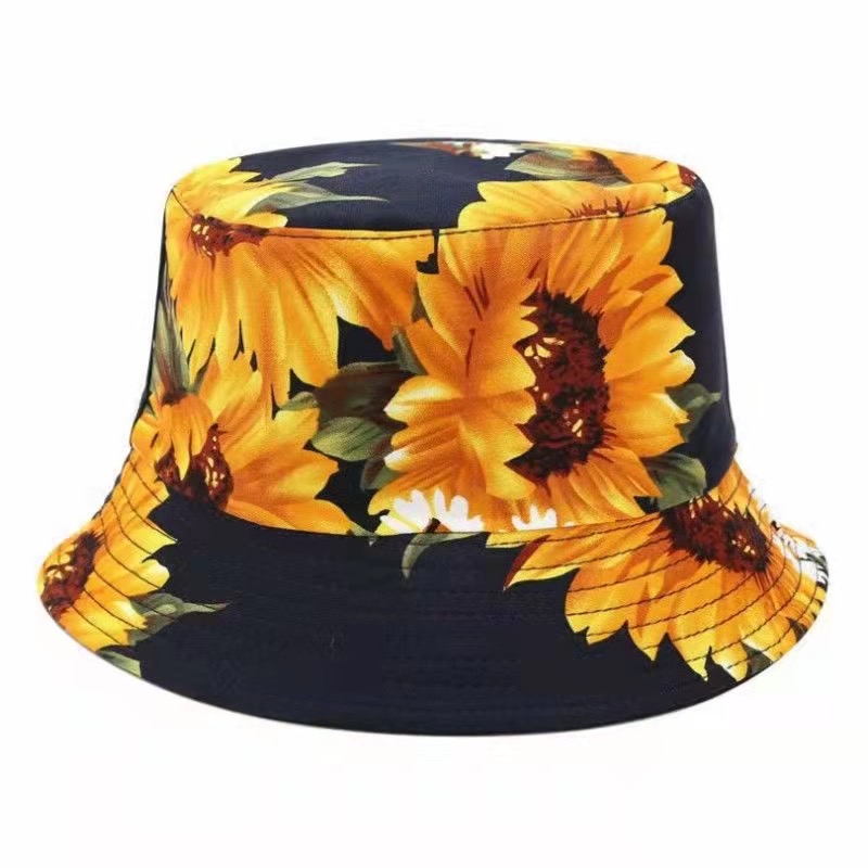 Sunflower Black Print Bucket Hat