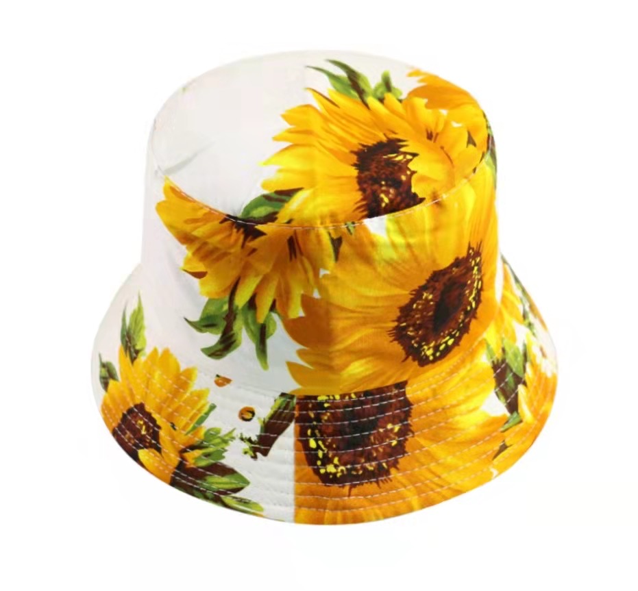 Sunflower Style Print on White Bucket Hat