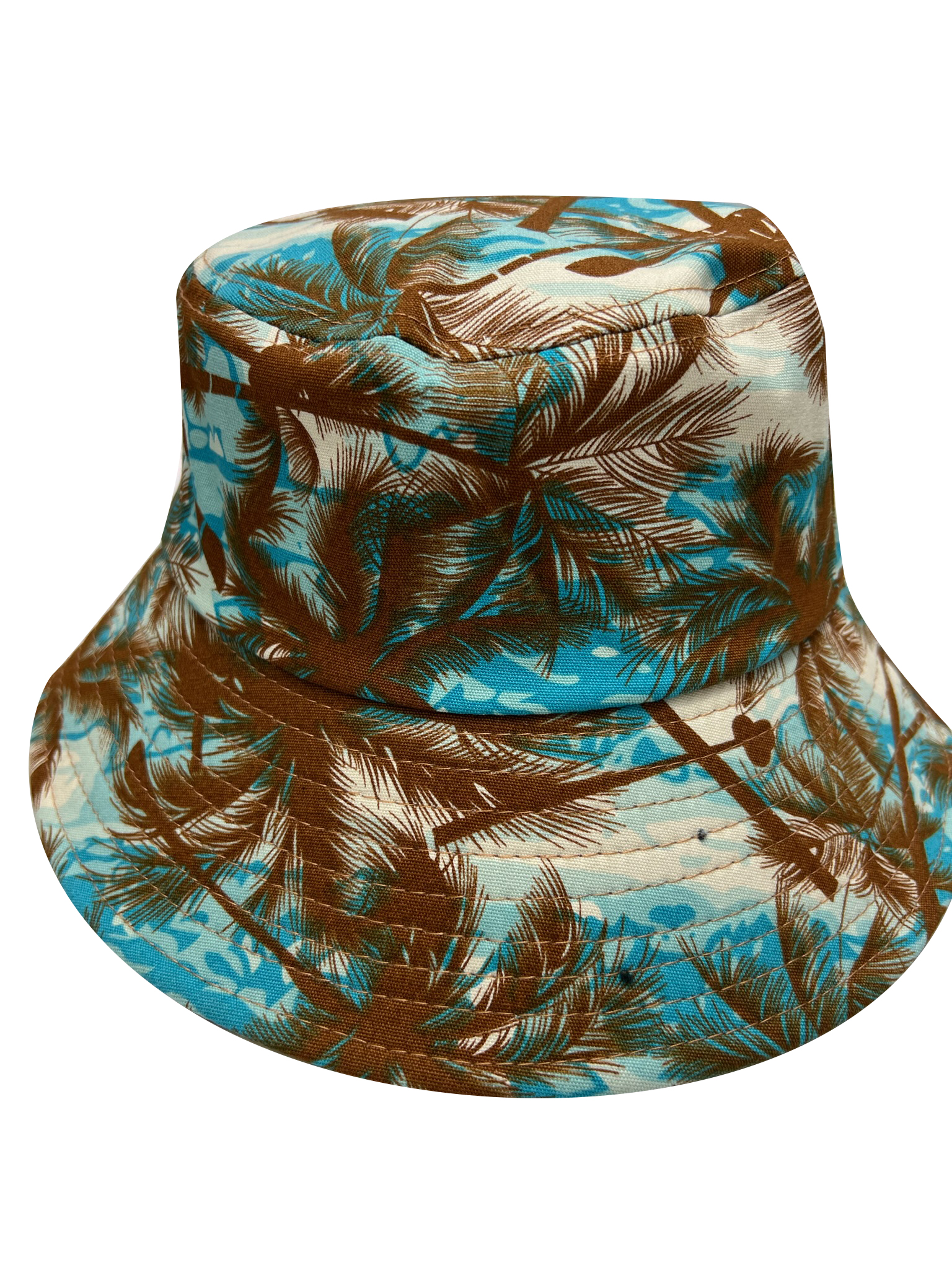 Brown Palm Tree Style Print Sky Blue Bucket Hat