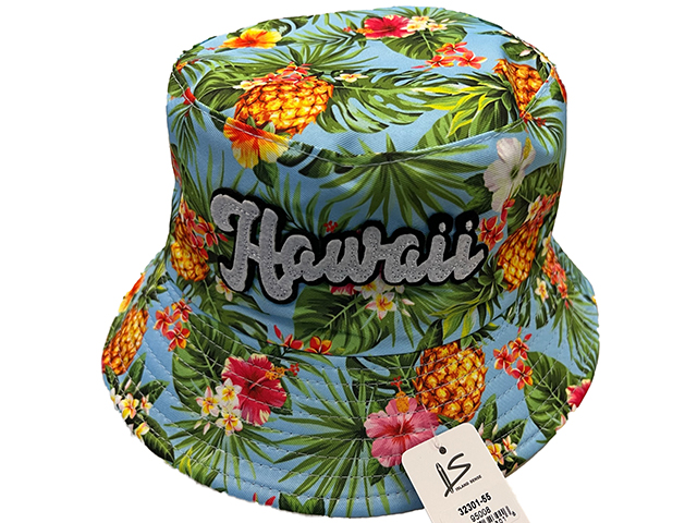 "Hawaii" Tropical Floral Plants Print Light Blue Bucket Hat