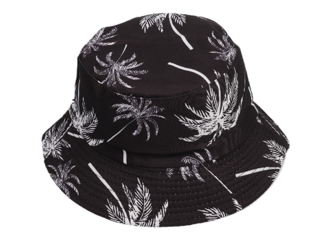 White Plam Tree on Black Bucket Hat, MOQ-6/pk