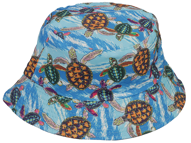 Multi-color Sea Turtle Print Light Blue Bucket Hat