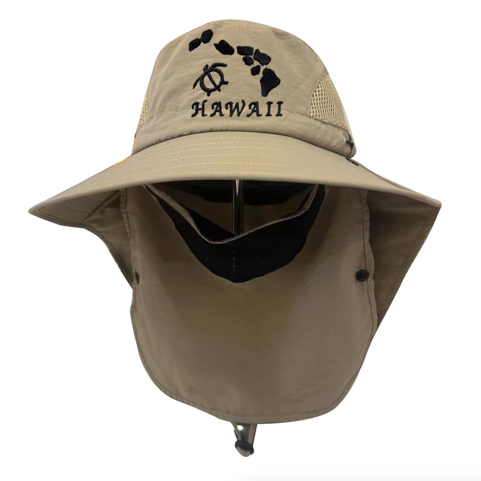 "Hawaii" Island Map Khaki Dry Fit Ranger Hat w/ Back Cover