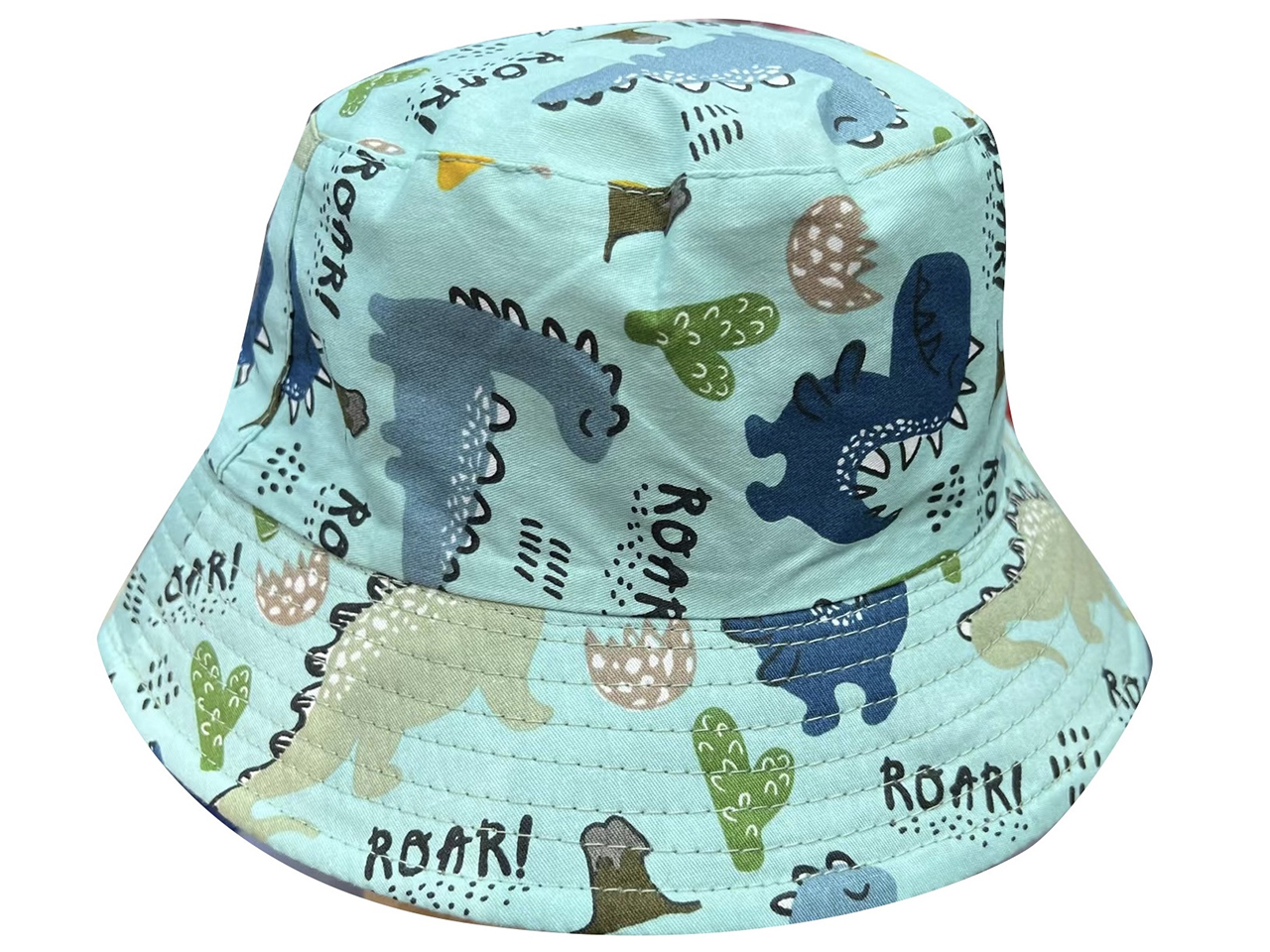 Children Size Dino Print Cotton Bucket Hat - Click Image to Close