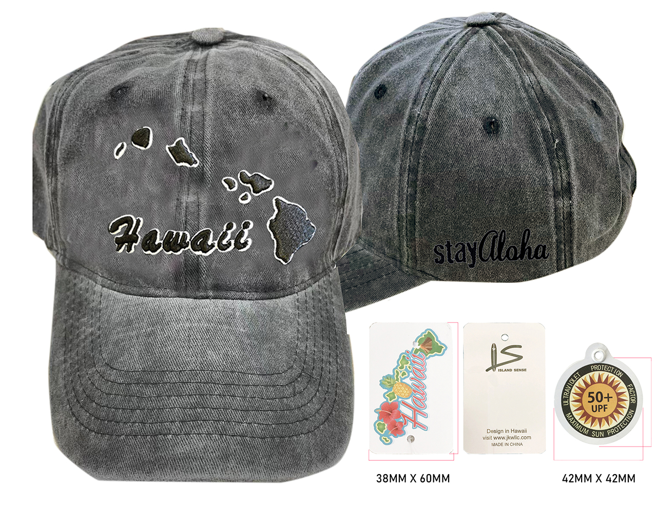 Hawaii Island-Stay Aloha, Charcoal Cotton Cap, 6pcs/bag