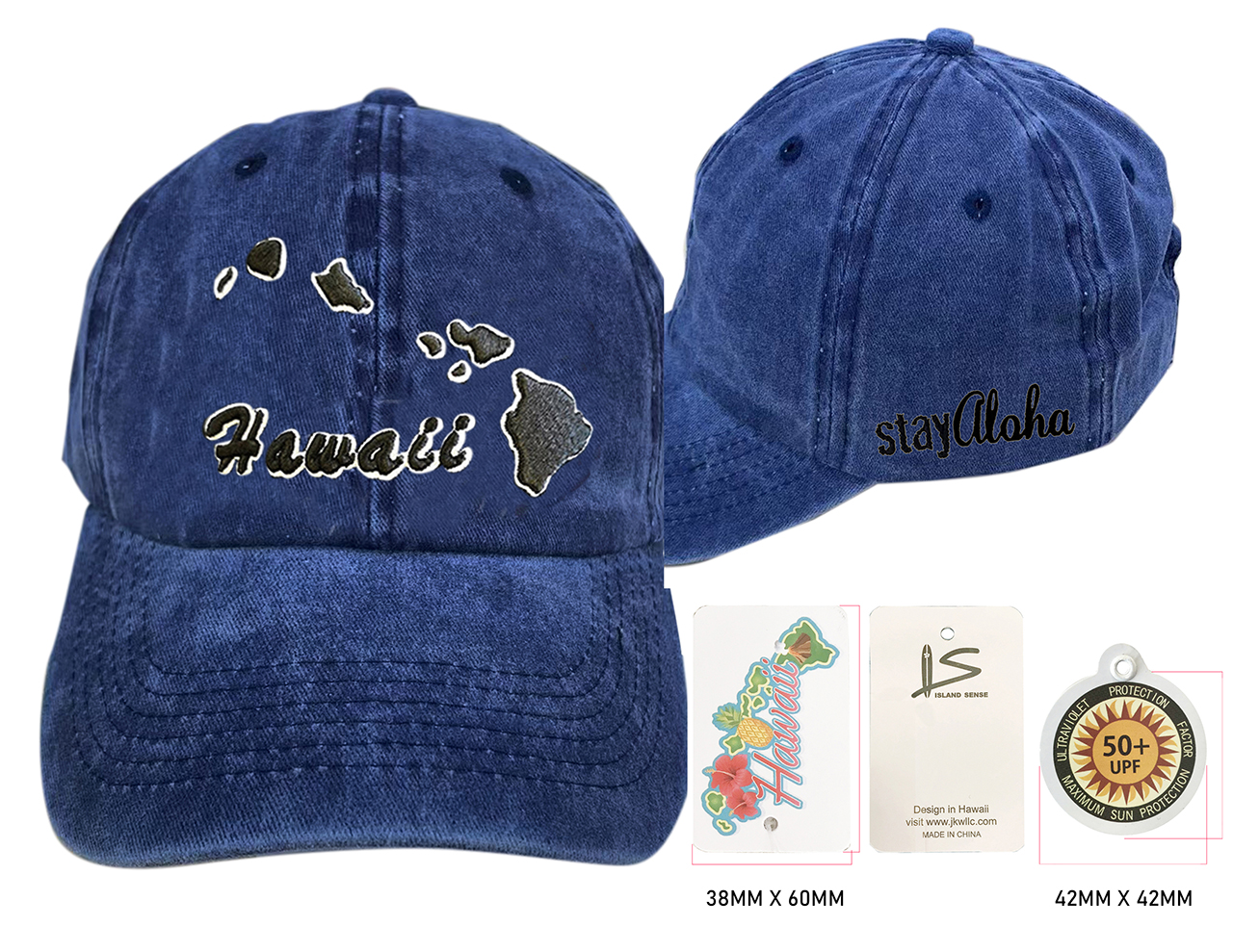 Hawaii Island-Stay Aloha, Blue Cotton Cap, 6pcs/bag