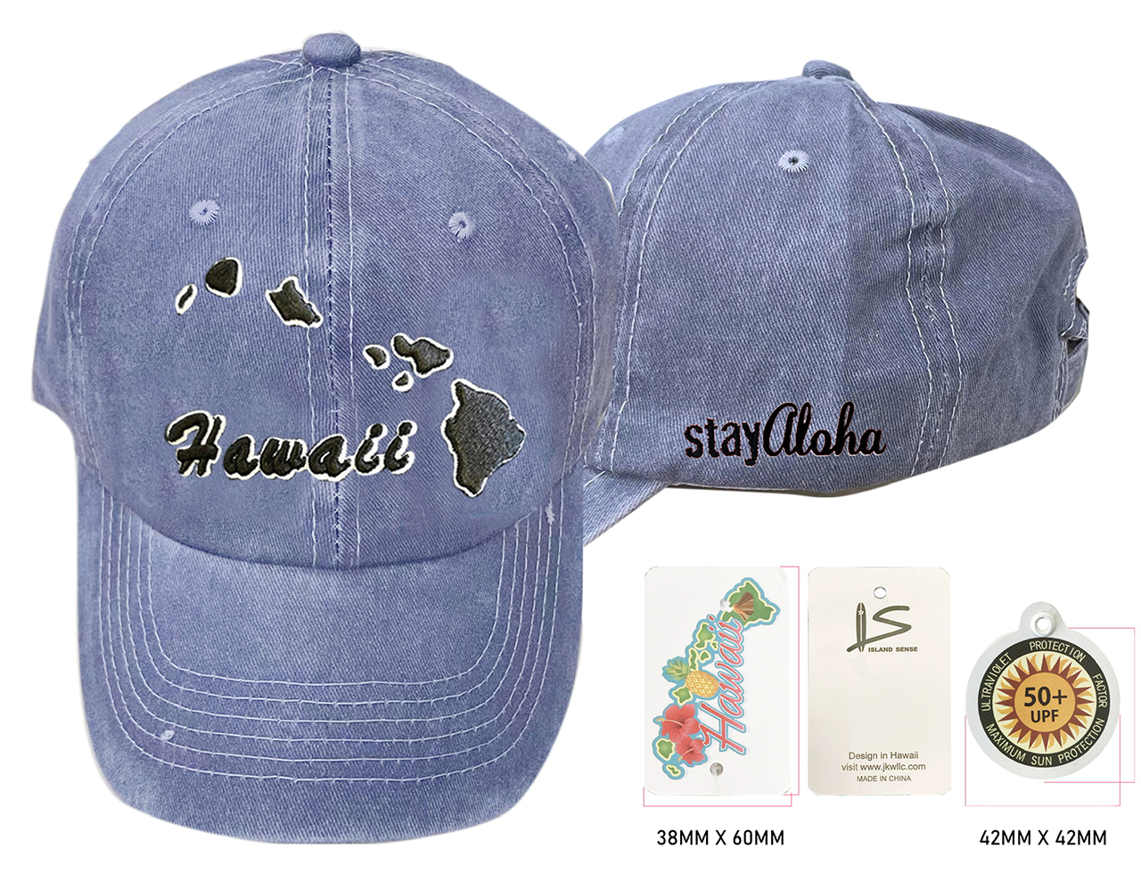 Hawaii Island-Stay Aloha, Grey Cotton Cap, 6pcs/bag