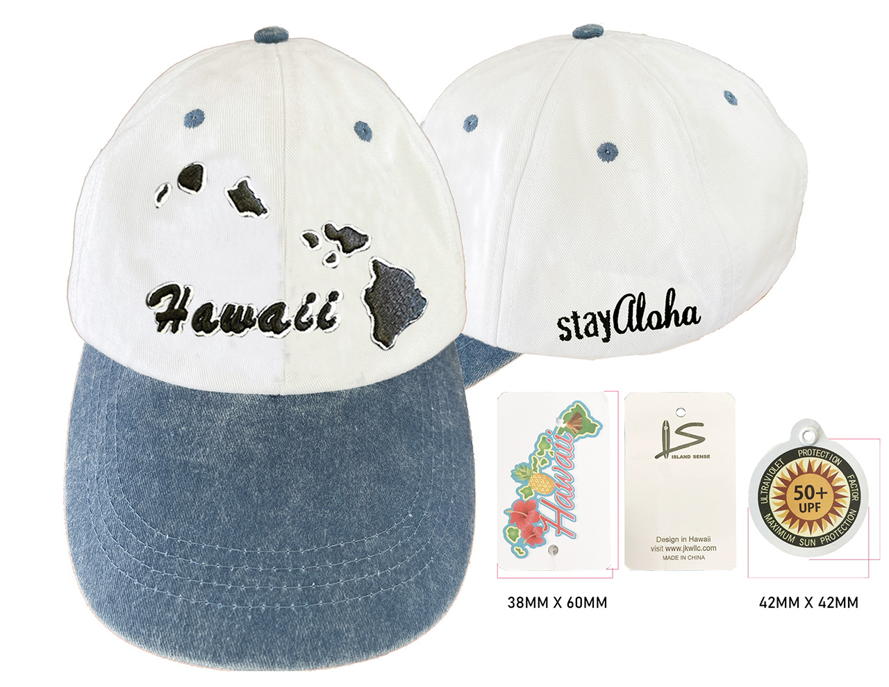 Hawaii Island-Stay Aloha, Blue and White Cotton Cap