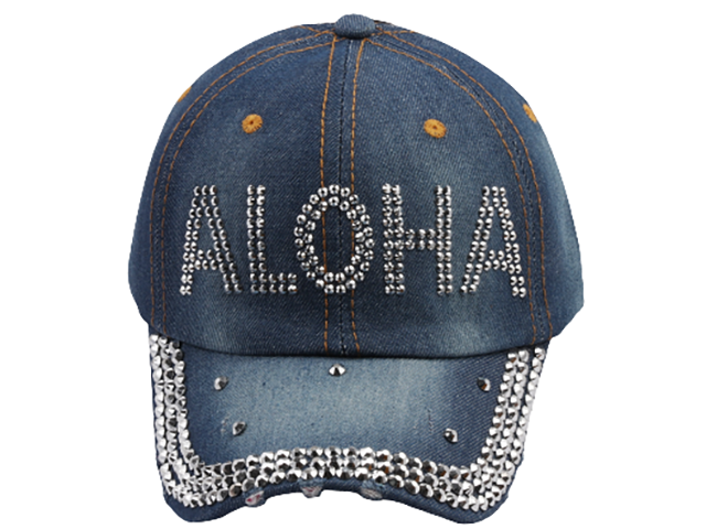 "Aloha" Rhinestone Bling Bling Diva Denim Cap