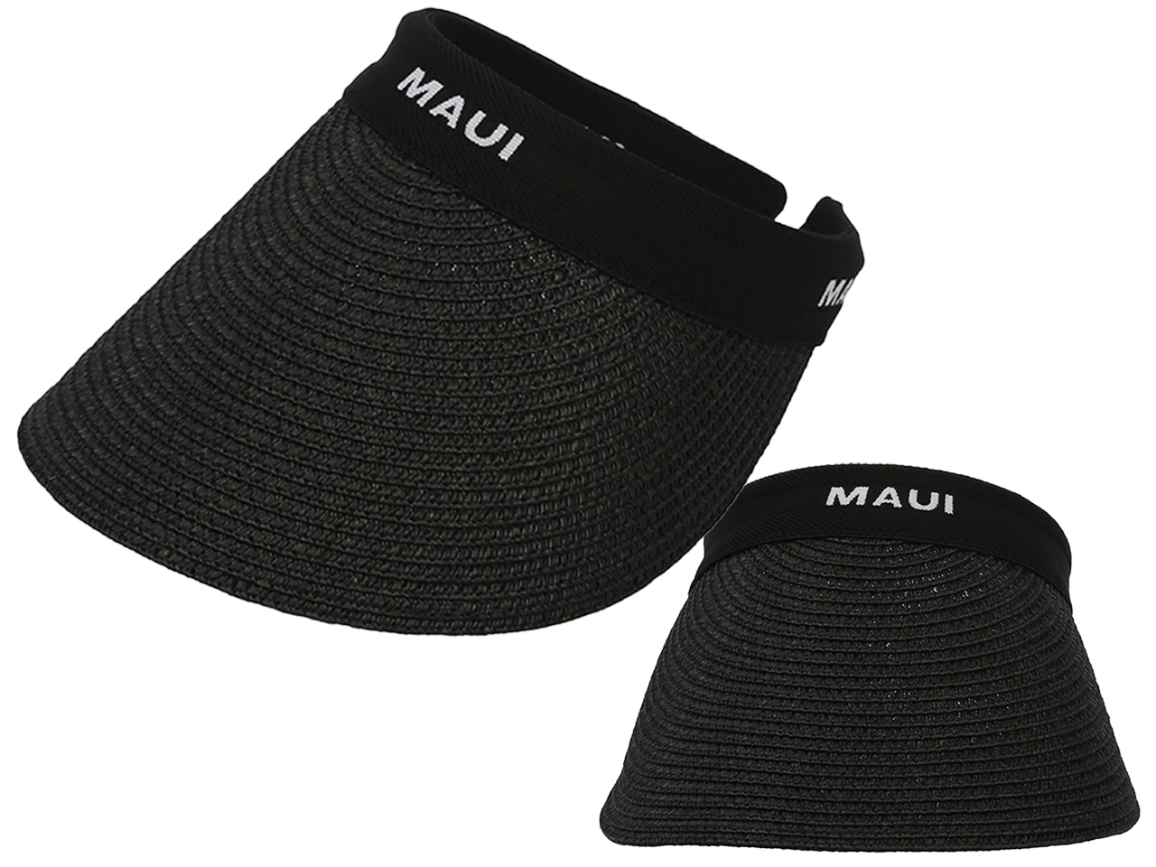 "Maui" Black Straw Visor Hat, MOQ-6/pk