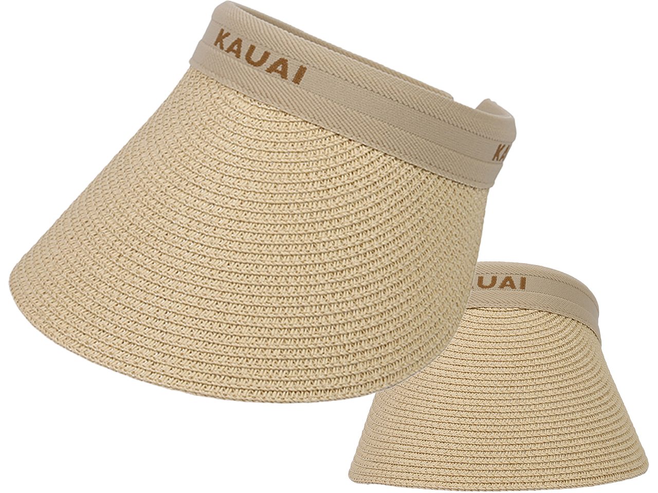 "Kauai" Cream Straw Visor Hat, MOQ-6/pk - Click Image to Close