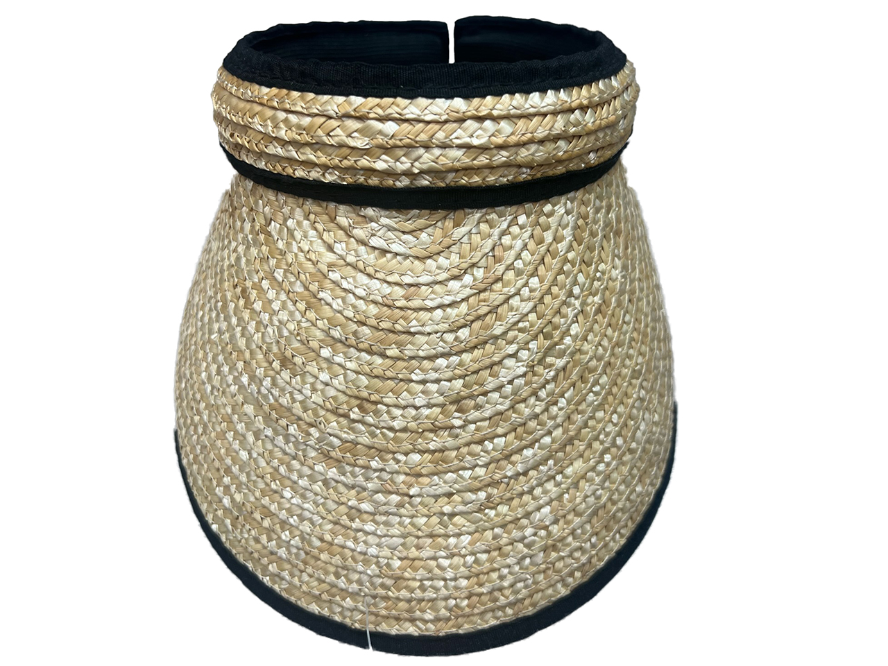 Natural Straw Visor Hat w/ Black Trim, MOQ-6/pk