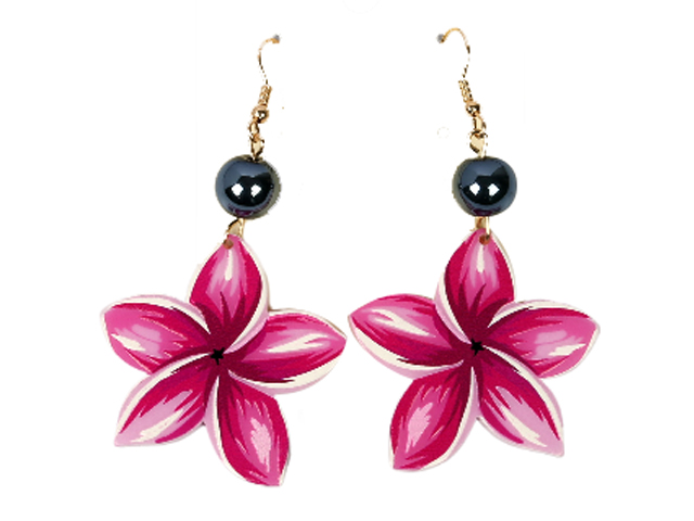 Fuchsia Plumeria Shape Acrylic Dangle Earrings