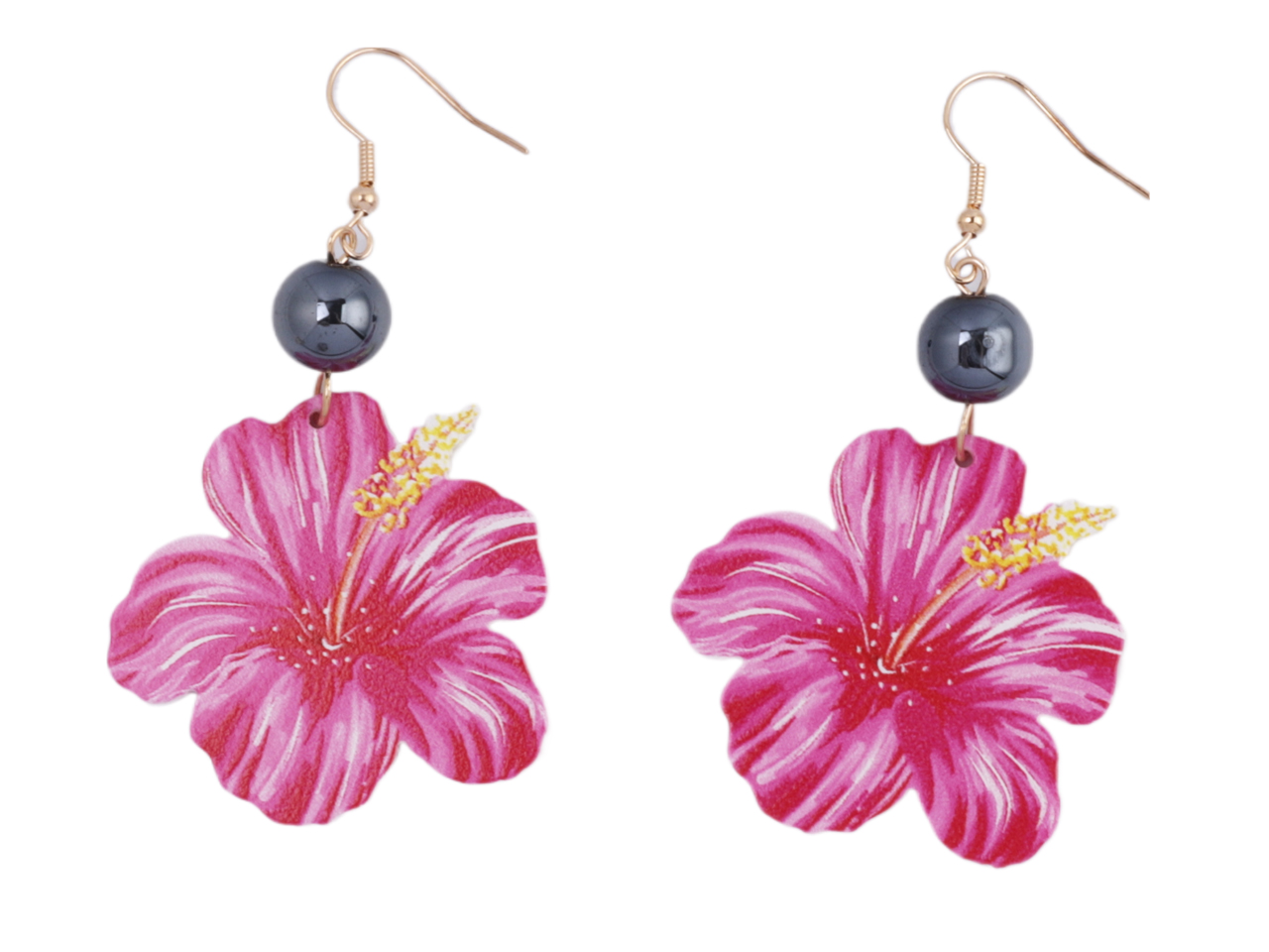 Fuchsia Hibiscus Shape Acrylic Dangle Earrings