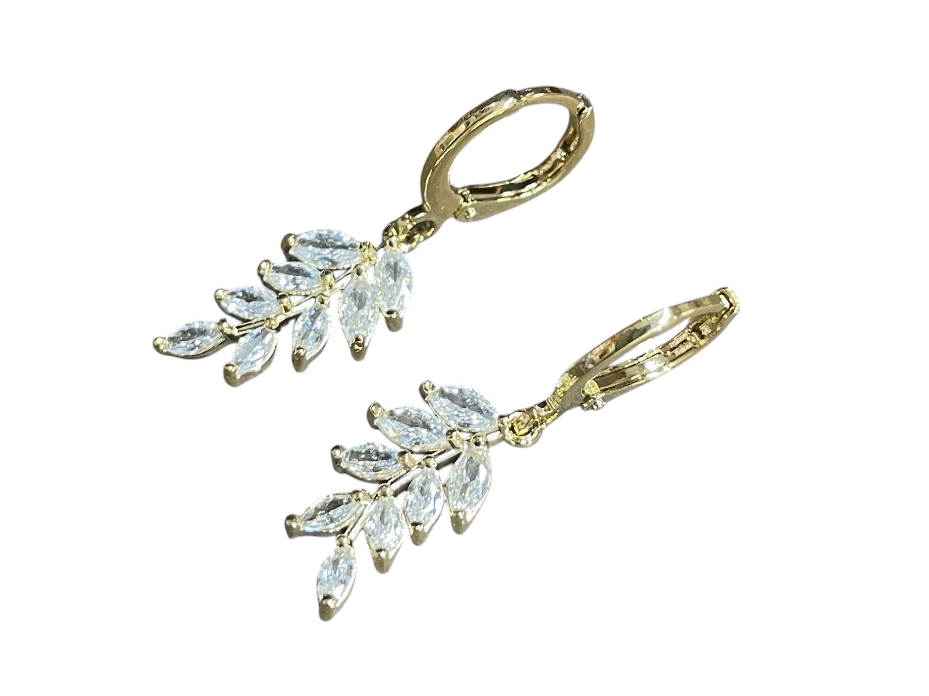 Clear Crystal Leaf on Gold Tone Earrings, MOQ-6/pk