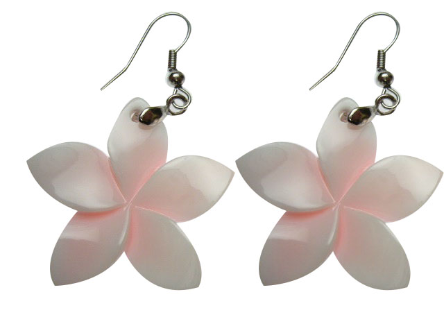 30mm Pink Conch Shell Plumeria Flower Earring, MOQ-6/pk