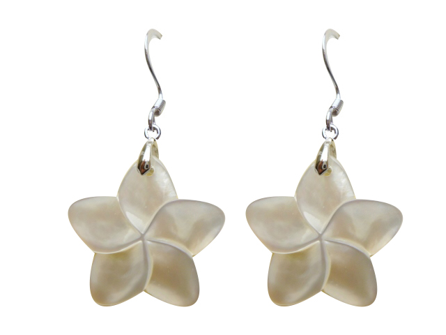 25mm White Mother of pearl Plumeria Flower Earring