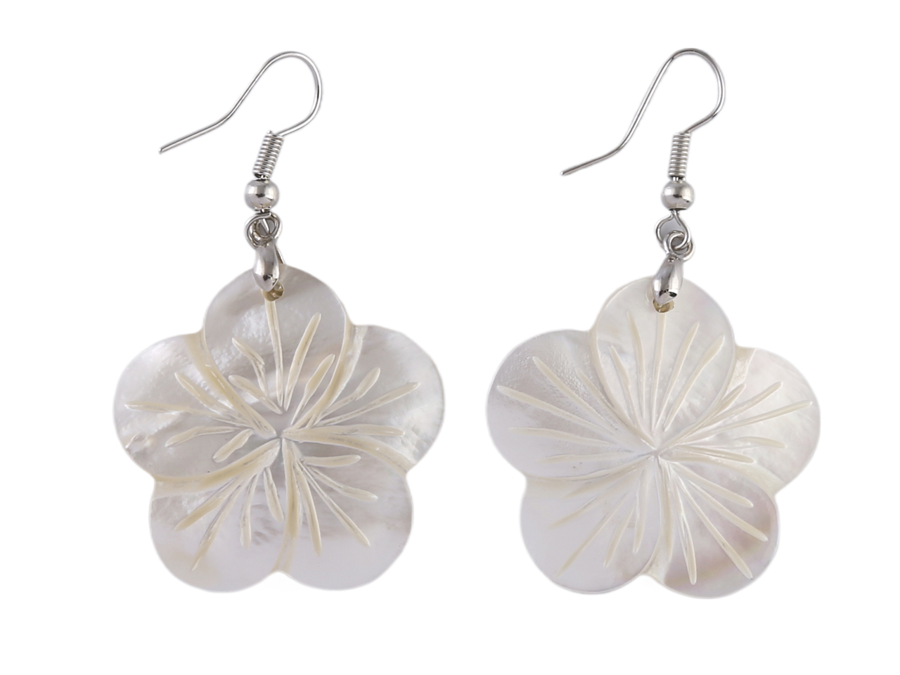 25mm White MOP Hibiscus Flower Earring